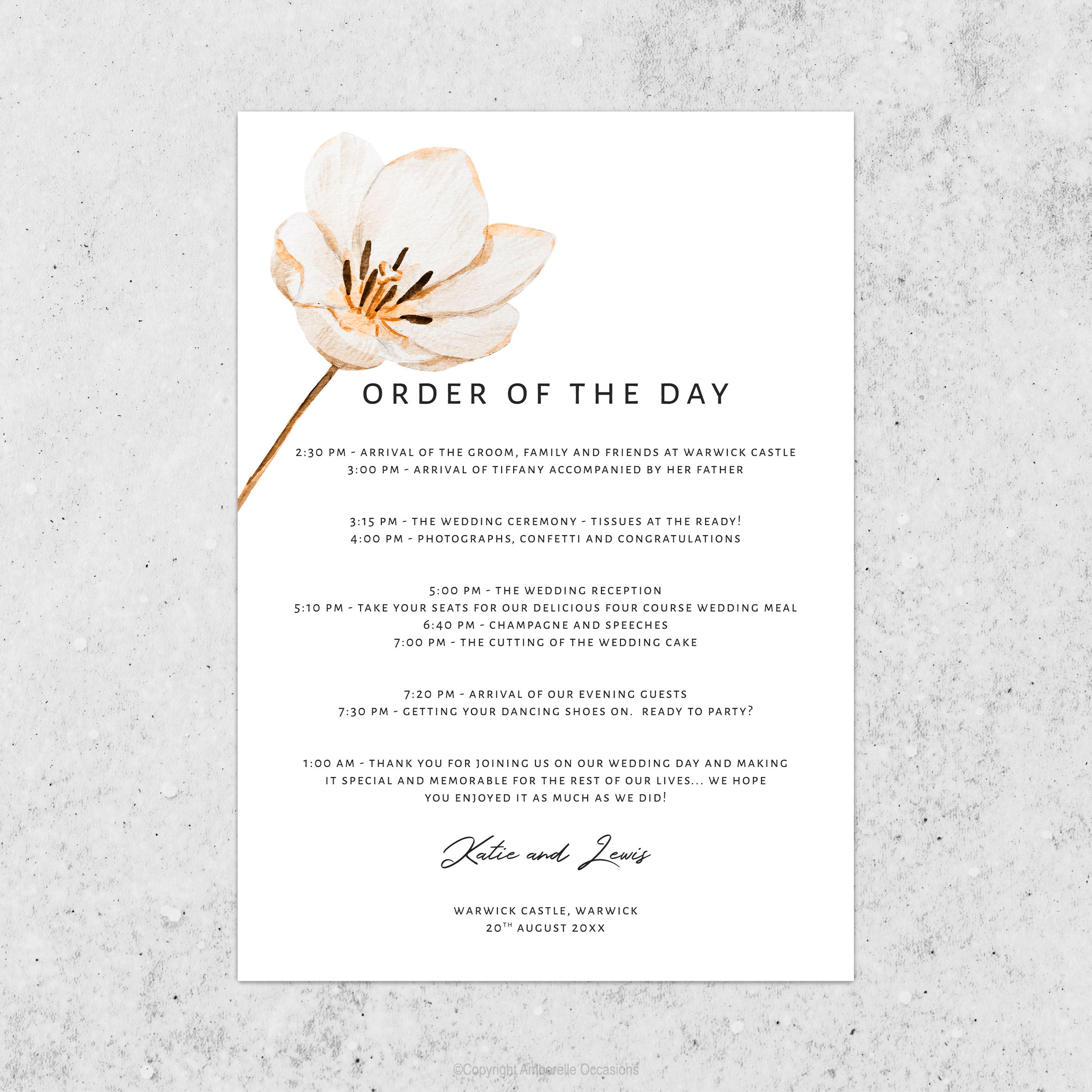 Evoke Cream Peach Lily Floral Wedding Order Of The Day