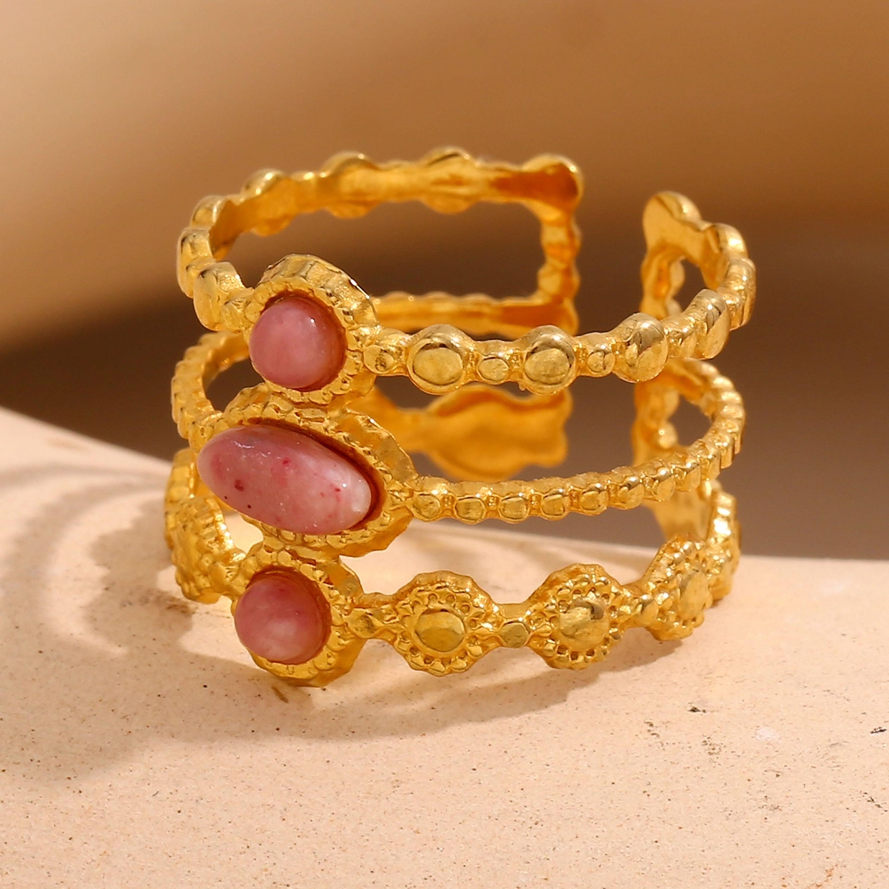 Roselle Rhodochrosite Patterns 3 Layer (18K G) Ring