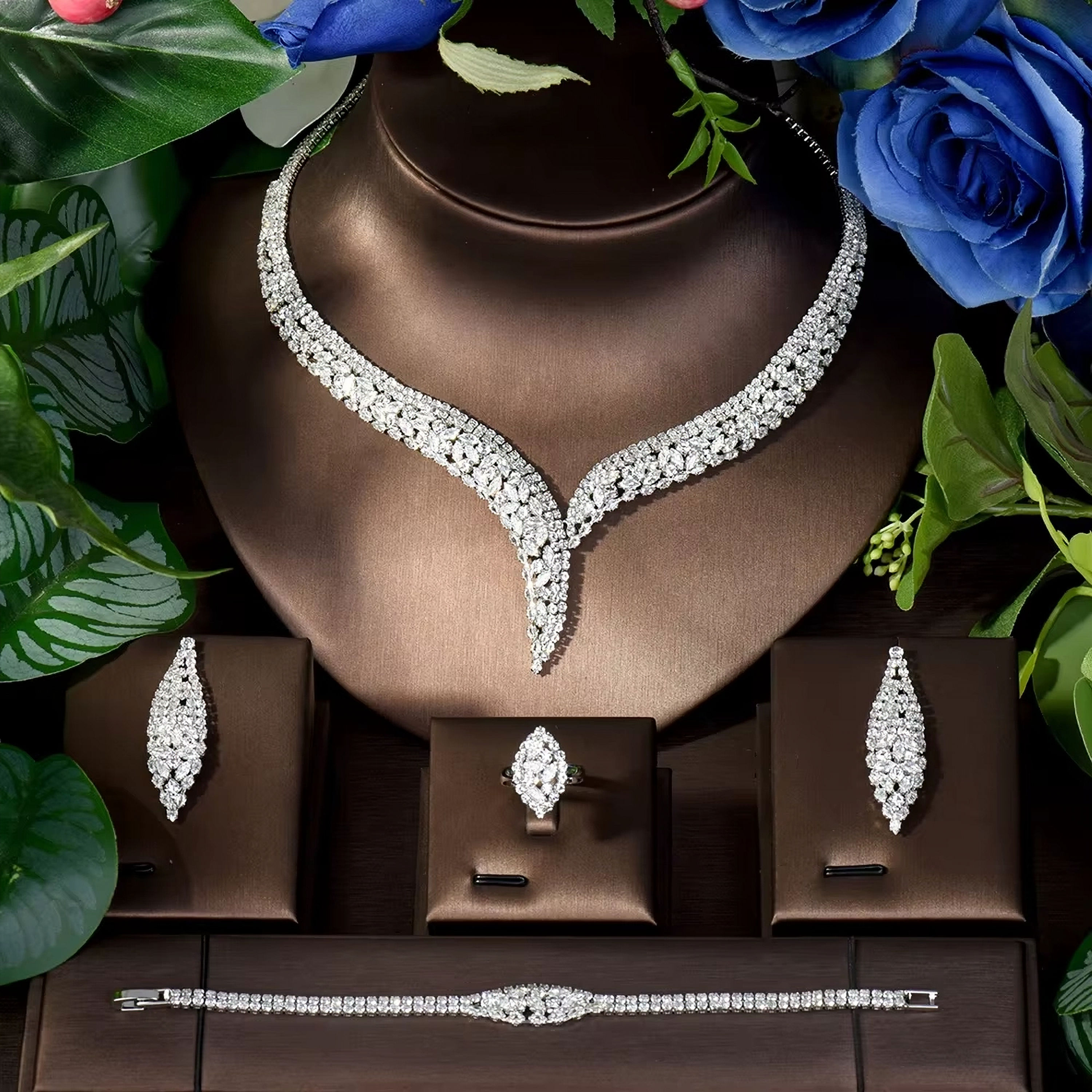 AMBERELLE CONSTANCE CZ (WHITE GOLD) 4 PIECE BRIDAL JEWELLERY SET