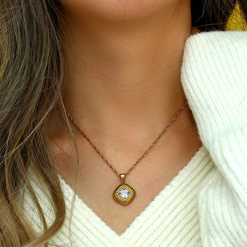 Thumbnail: ROSELLE SQUARE TEXTURED DIAMOND CZ (18K GOLD) NECKLACE