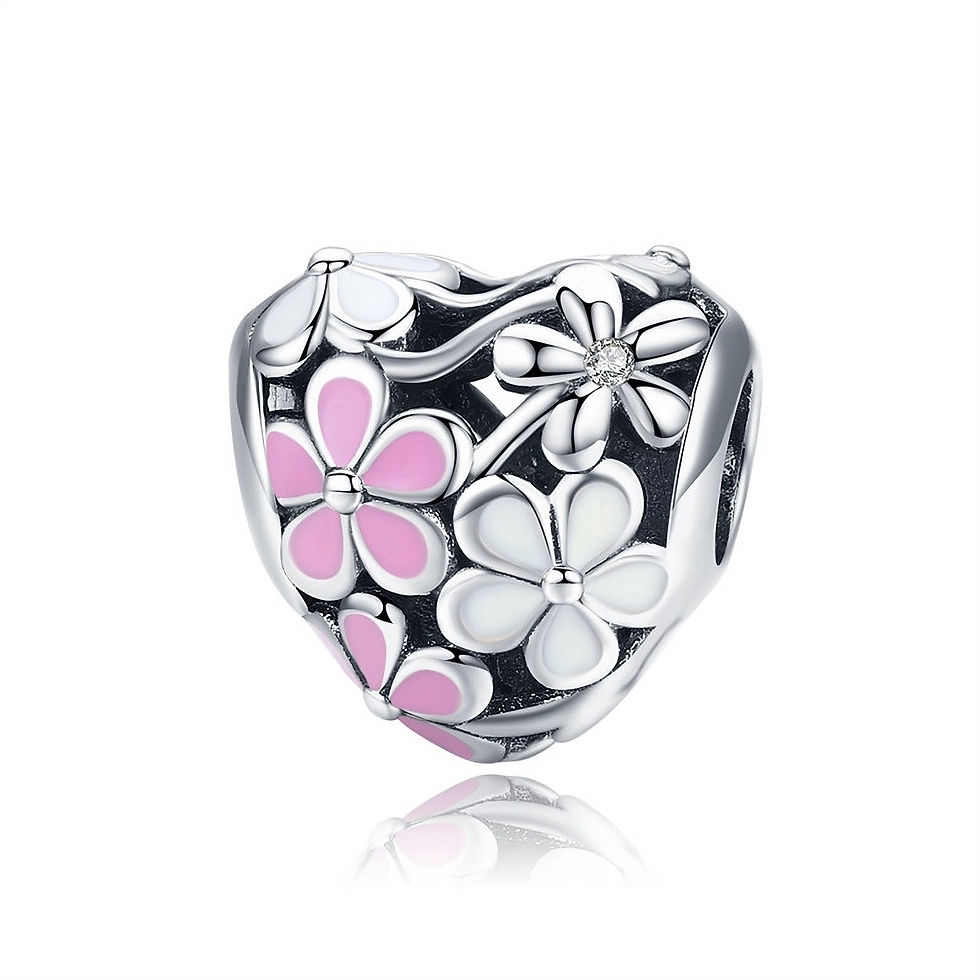 HARMONY PINK & WHITE FLOWER HEART CZ (SILVER) CHARM