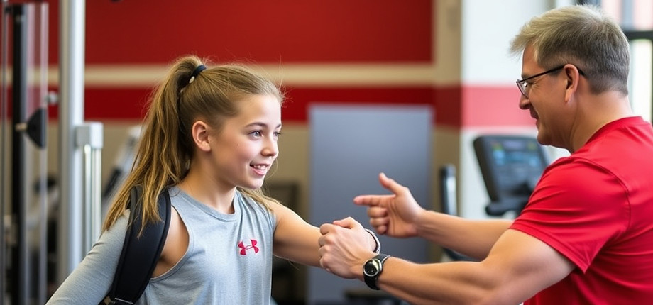 teen and parent doing fitness testing together at Brock university. use red and white colo...eme.jpg