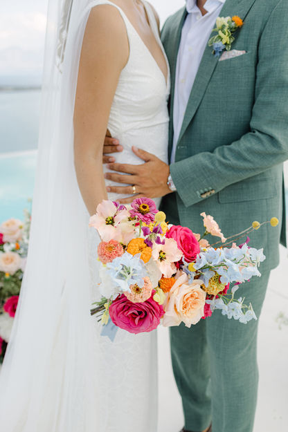 bridal bouquet, colorful flowers, wedding greece