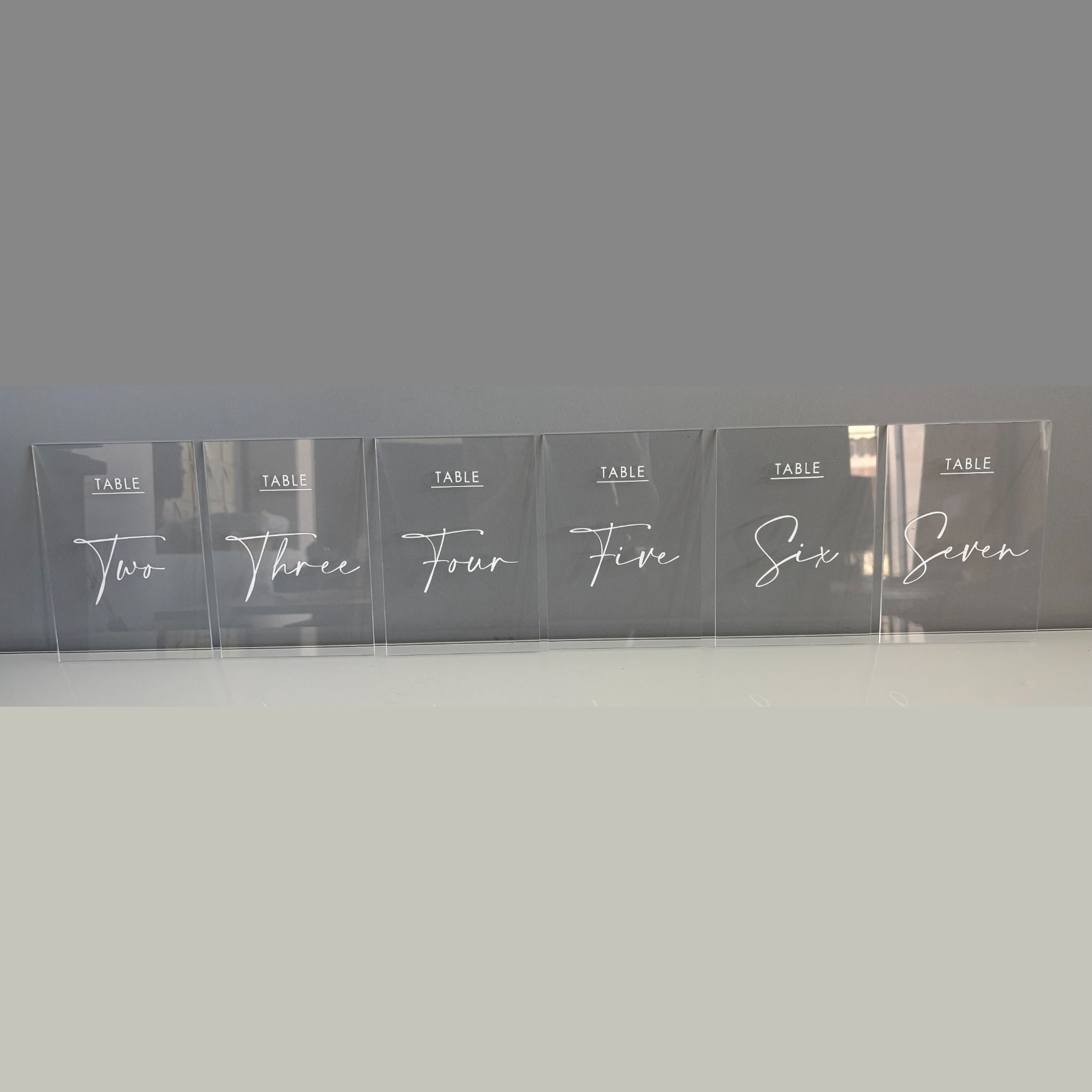 Clear Acrylic Table Number Signs – Set of 6