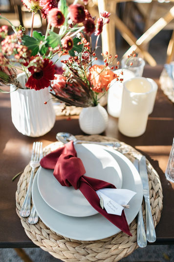 red napkin, rustic wedding decor, proteas, crete wedding, rent furniture greece