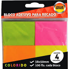 Bloco Adesivos Post-it 4 unidades Coloridos - Jocar Office