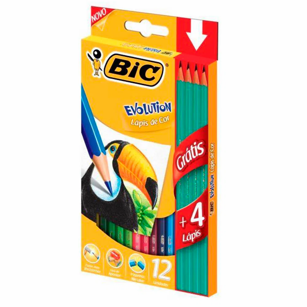 Lápis de Cor 12 cores Bic Evolution + 4 Lápis - BIC