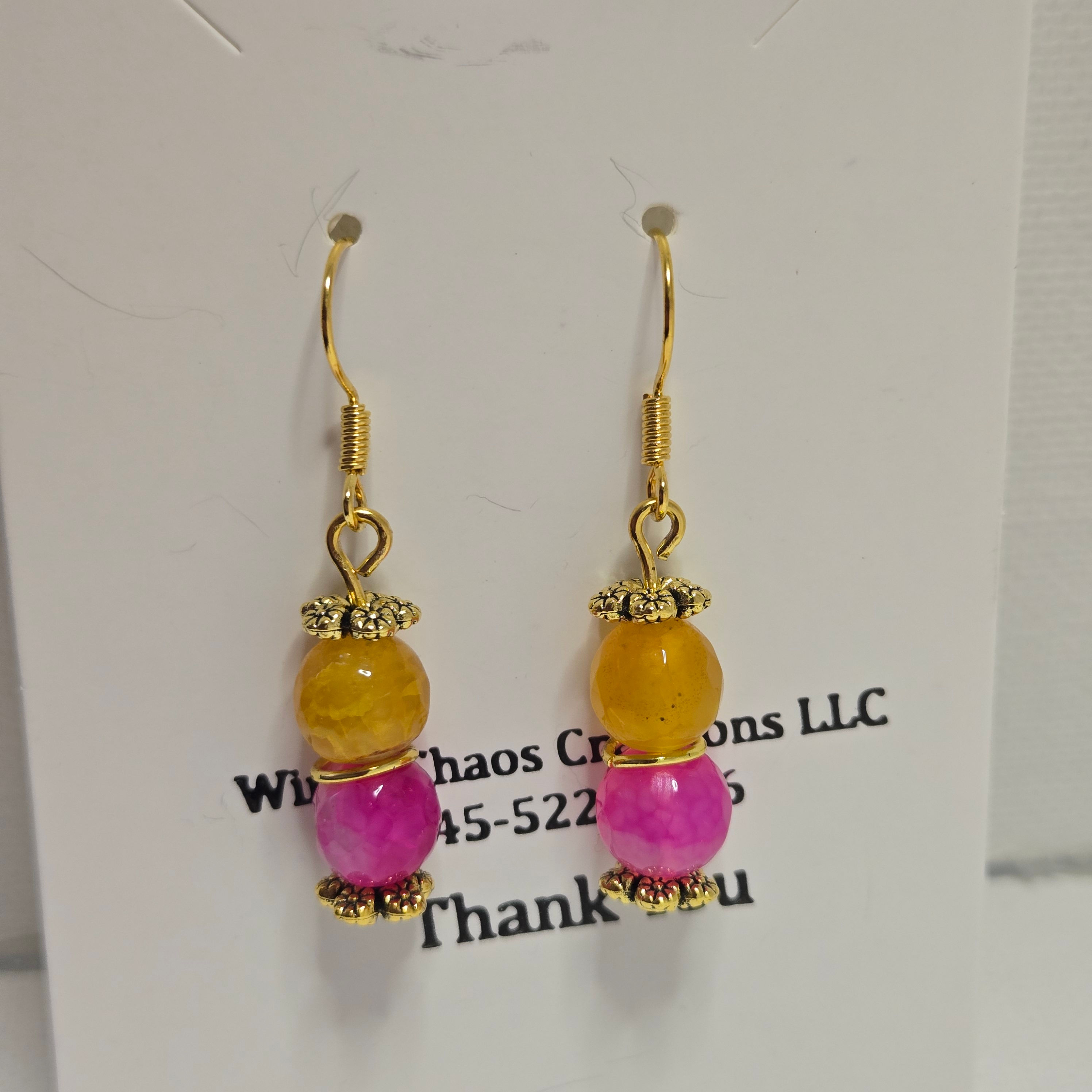 Wired Chaos Creations Pink & Gold Bead Earrings