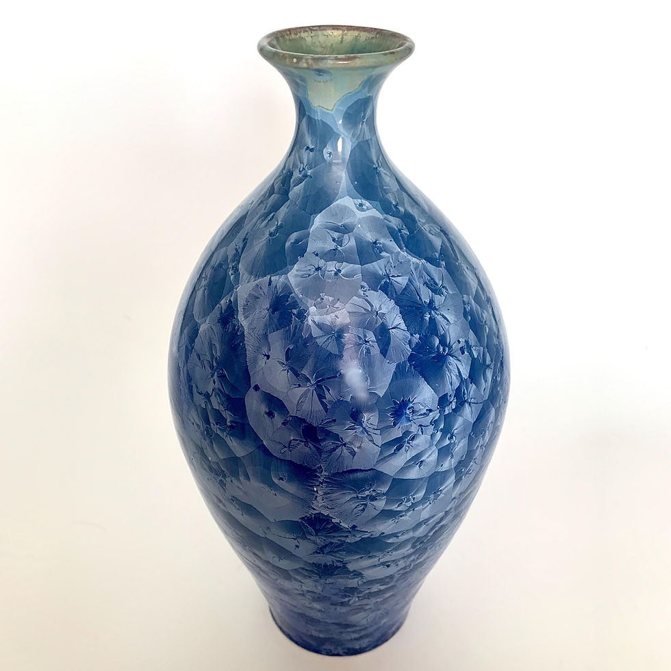 Thumbnail: Tall Narrow Necked Blue Crystalline Vase, Hand Thrown Original Ceramics