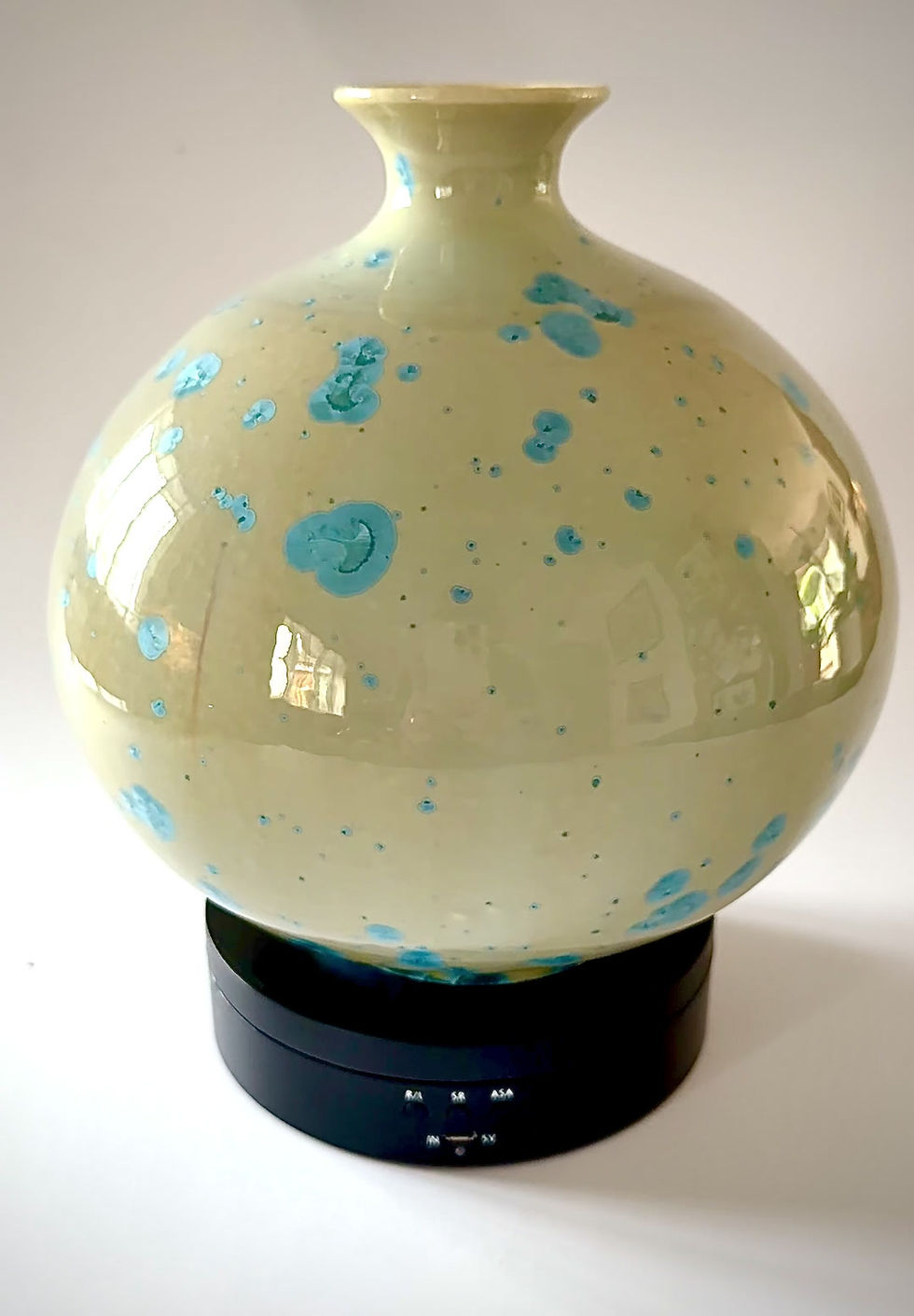 Thumbnail: Rounded Narrow Necked Green Crystalline Vase Hand Thrown