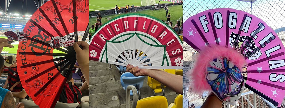 Leques dos coletivos Flacalcinha, TricoFlores e Fogazelas. FONTE: Reprodução/ @flacalcinha.oficial, @TricoFloresffc e @fogazelas via INSTAGRAM.