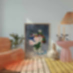 Édouard Manet’s Flowers in a Crystal Vase art print styled in a modern interior with soft pastel furniture and sculptural dec