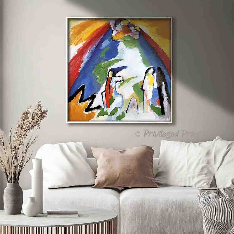 Kandinsky expressionist mountain landscape featuring sweeping peaks with bold brushwork, non-naturalistic colours