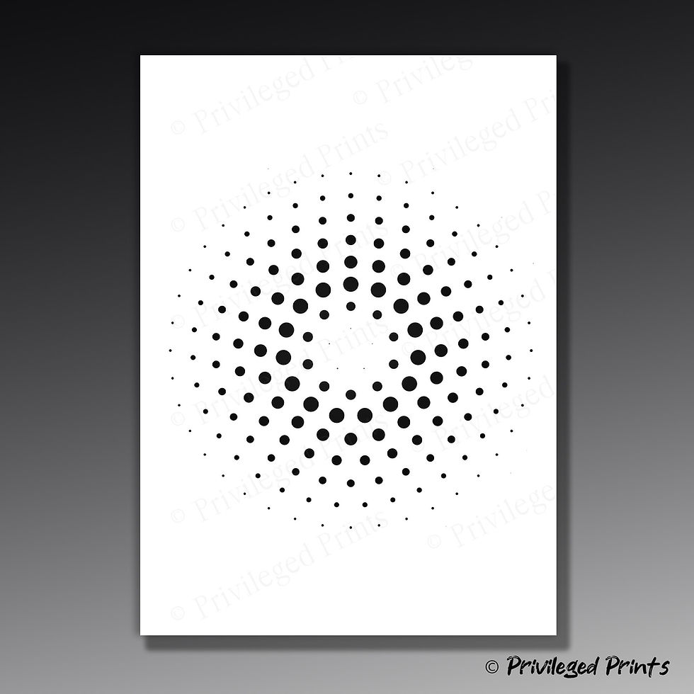 a modern monochrome art print, of black dots that form a sacred geometric circle, on a white background.
