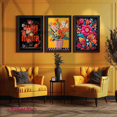 Floral art prints quirky classical bold colourful botanical flower wall art statement pieces collection