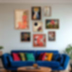 Colourful modernist interior showcasing the Rule Breakers gallery wall set with abstract and figurative fine art prints in wa