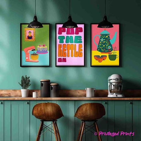 Kitchen art prints quirky posters bold colourful food art cooking quotes statement pieces wall decor collection