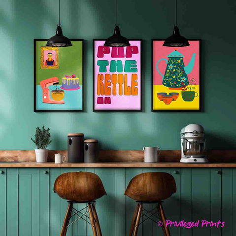 Kitchen art prints quirky posters bold colourful retro food art cooking quotes statement pieces wall decor collection