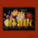 Flat-lay of the Sorry Not Sorry graffiti-altered floral print featuring bold yellow typography over dark Dutch-style flowers.