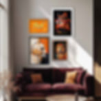 Bright, clean interior featuring The Bright Side curated wall set with colourful abstract and graphic artwork.