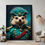 Thumbnail: a large animal art print of a hedgehog in a teal green military uniform, in the style of a Victorian portrait oil painting. , against a white wall
