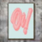 A pastel coloured typography art print with a pale blue coloured background and "OI!" in pink lettering