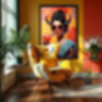 Bold colourful devil woman with red sunglasses Divine Rebels collection vibrant orange and teal quirky maximalist home art