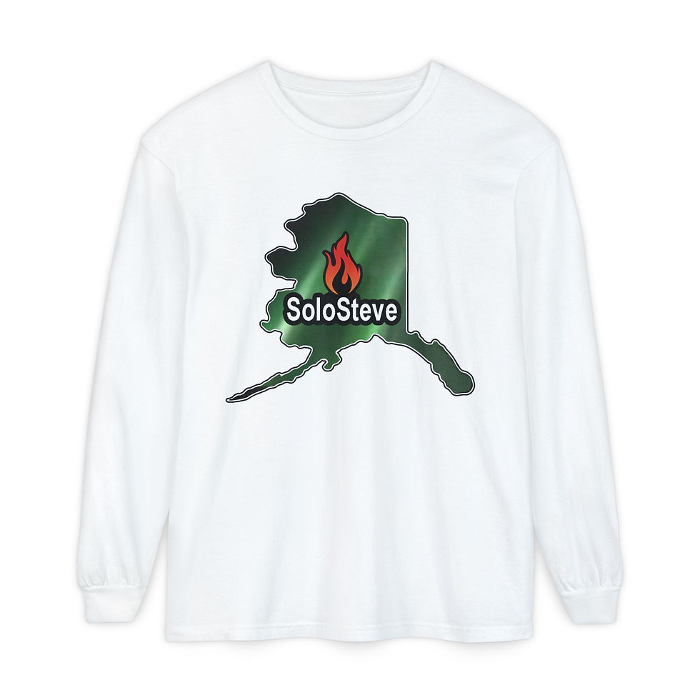 Thumbnail: SoloSteve Alaska Map Long Sleeve T‑Shirt — Outdoor Adventure Graphic Tee