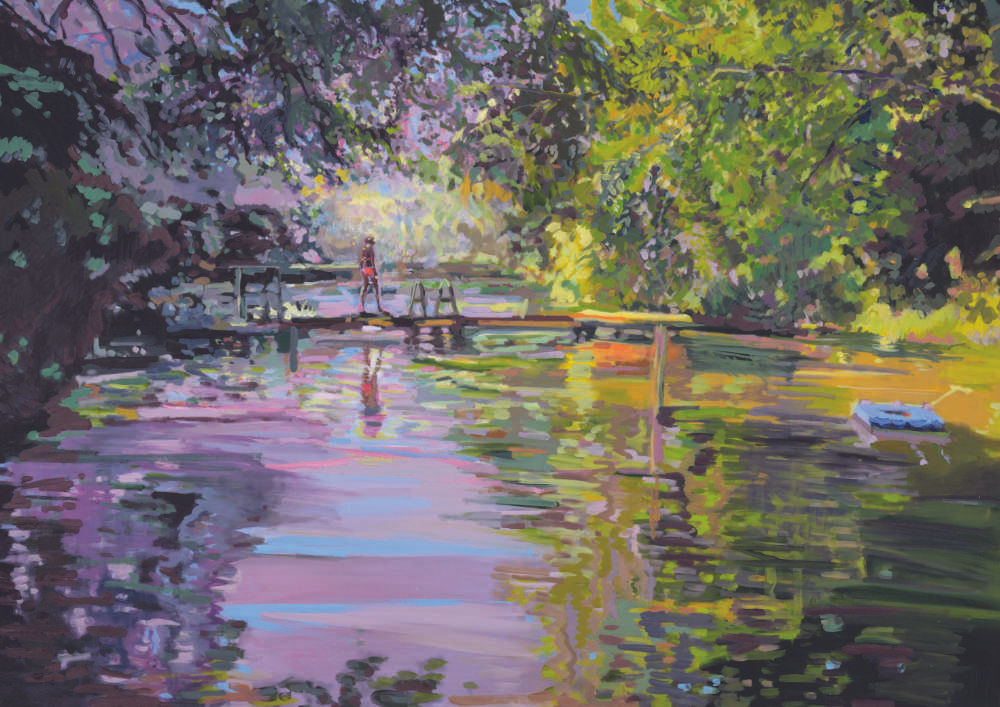 Weekend Rituals at The Mixed Pond, Hampstead Heath Art Print A4