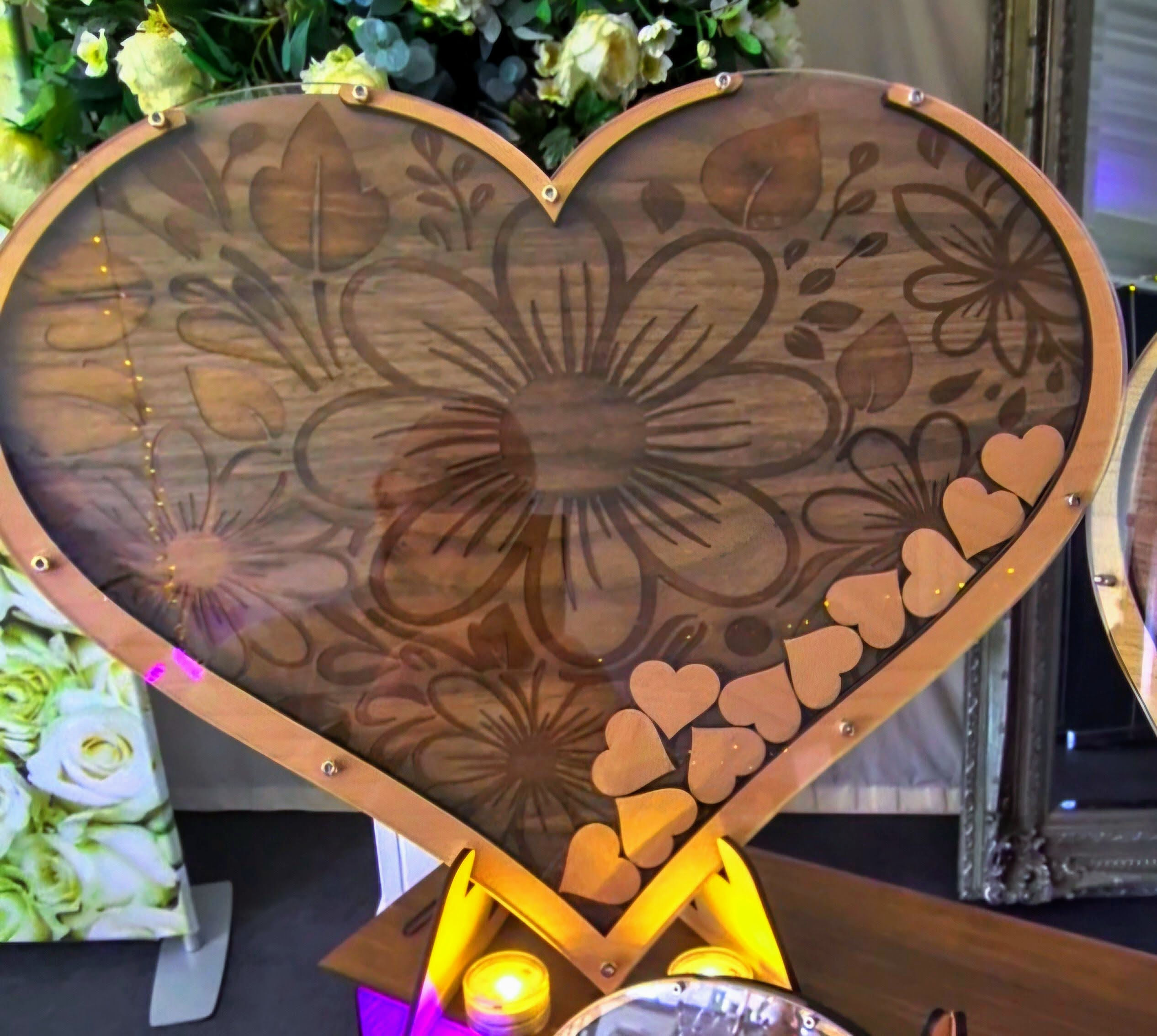 Floral pattern Heart shaped wedding guest book (holds up to 120 hearts)