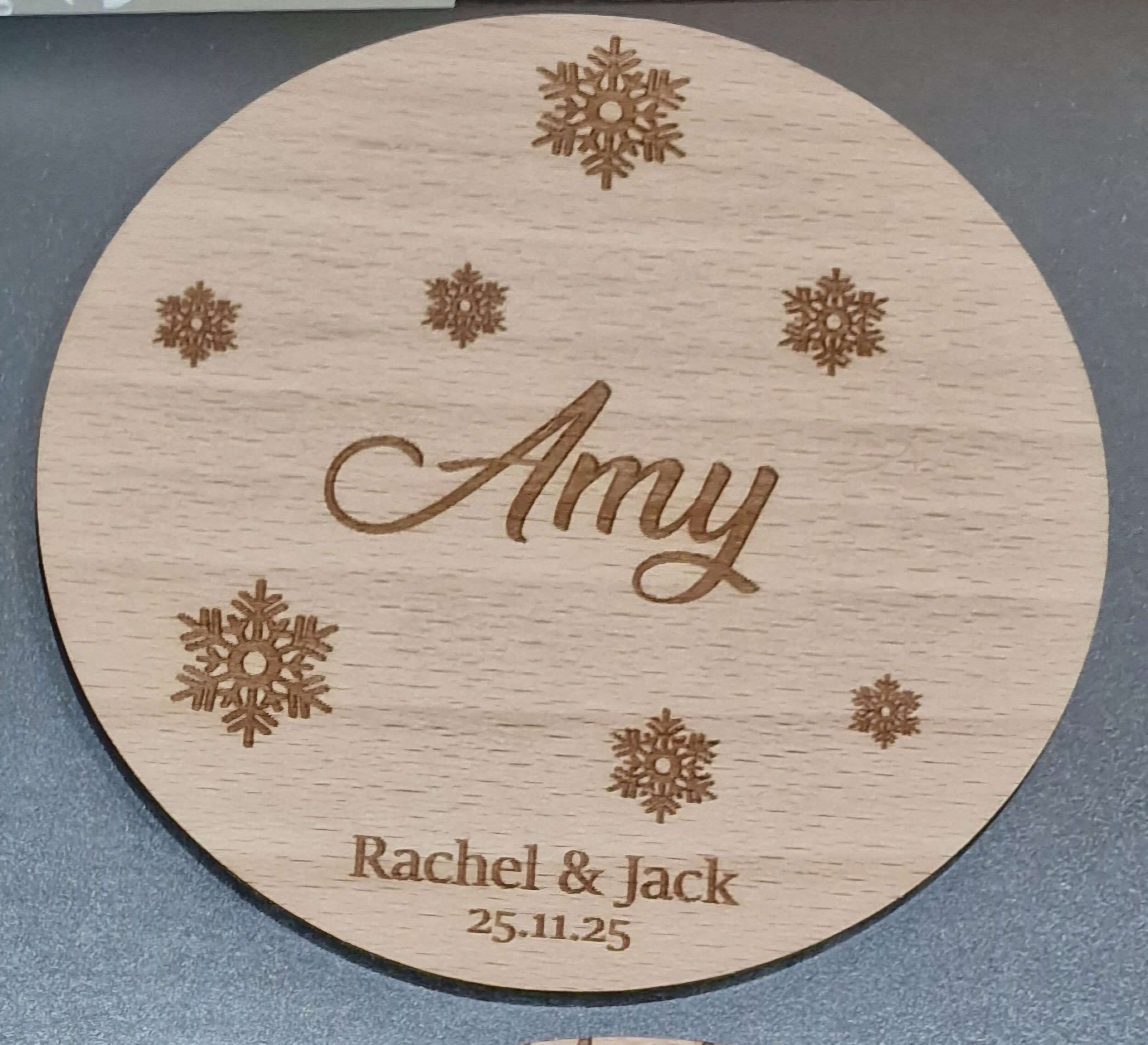 Wedding place names/coasters snowflake design