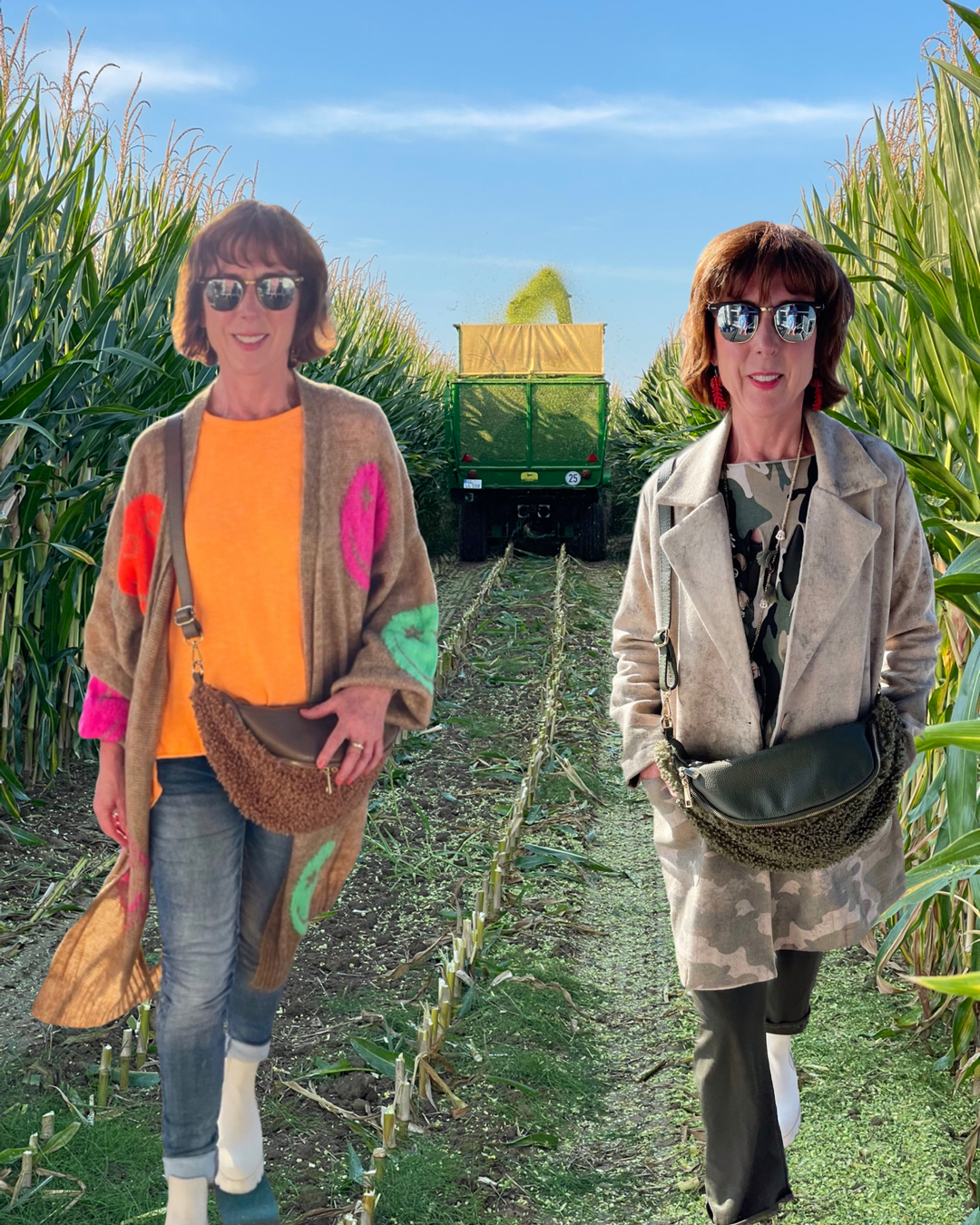 Edle GOLD L Teddyfell mit Leder Cross Body Bag