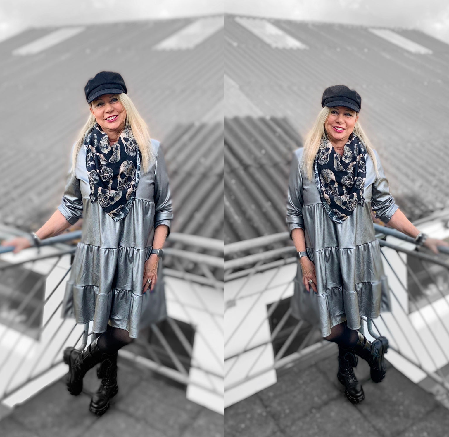 Cooles Fake Leder Kleid Viskosemix metallic Champagner  