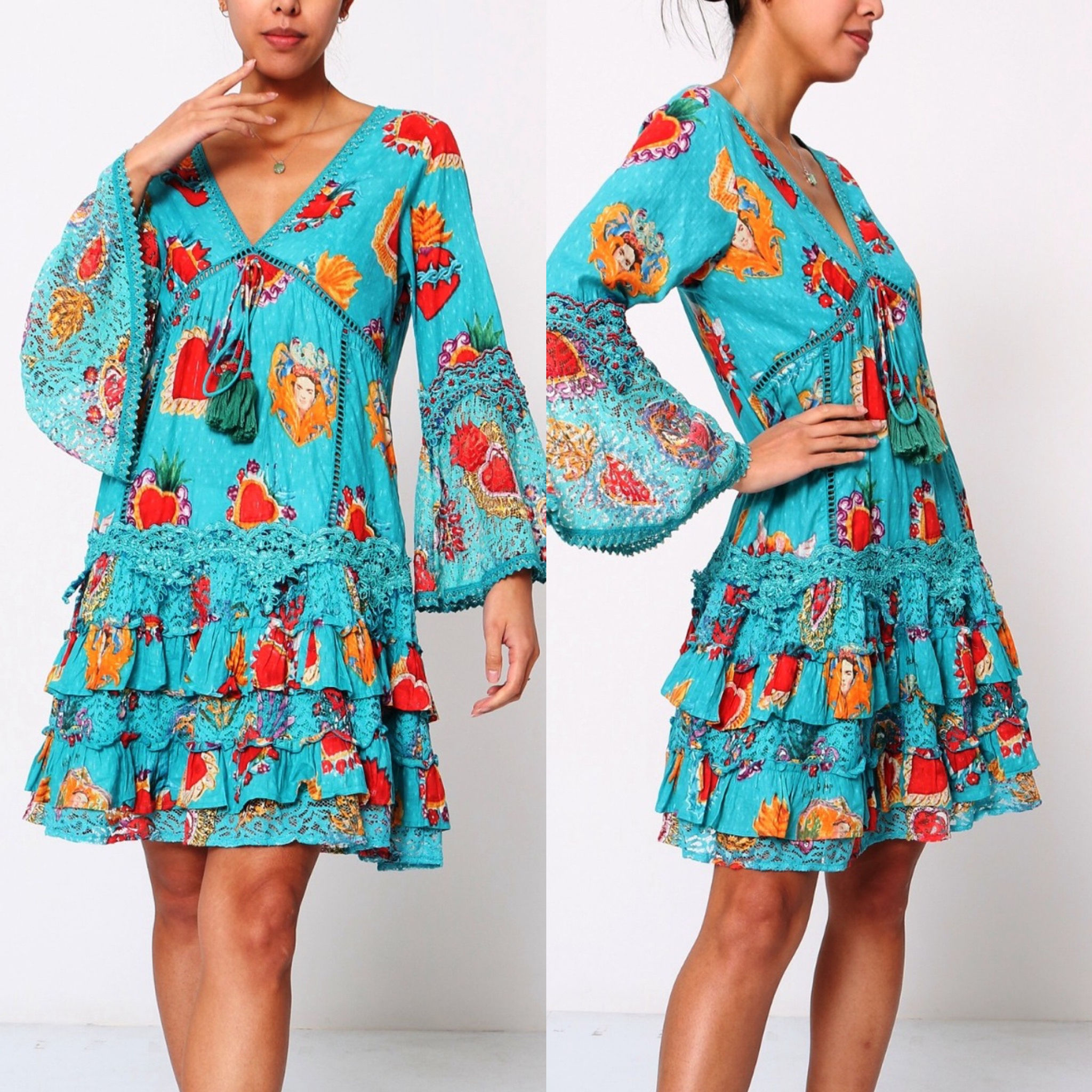 Kitsch & Pop Tunika Boho Kleid Modell „Frida Love Hearts“
