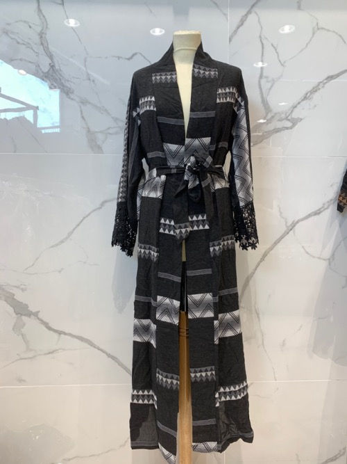 Miniaturbild: Viskose Maxi Kimono mit edlem Muster  Jeansblau schwarz 