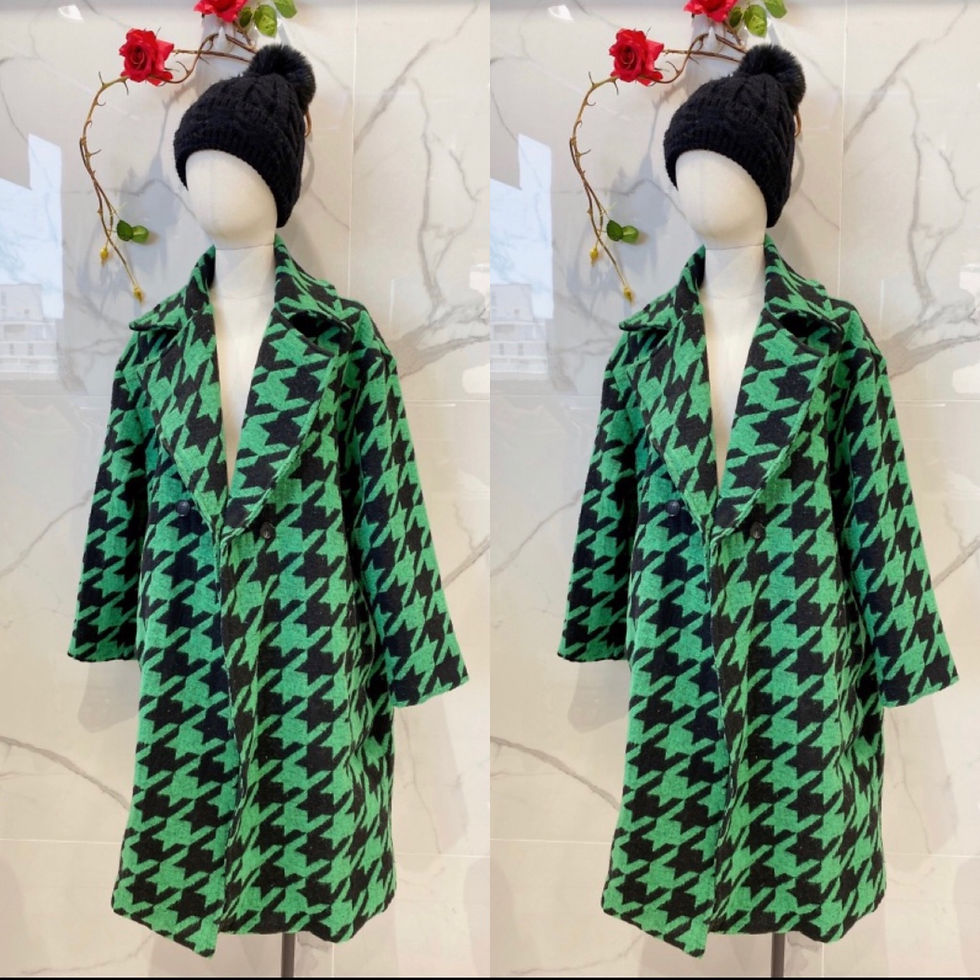 Miniaturbild: Oversize Hahnentritt Mantel Modell „Green Dream „ Wollfilz grün schwarz 