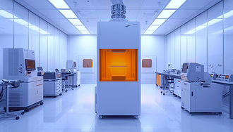 laboratorio moderno de ensayo solar, simulador solar de arco xenón iluminando muestra de v