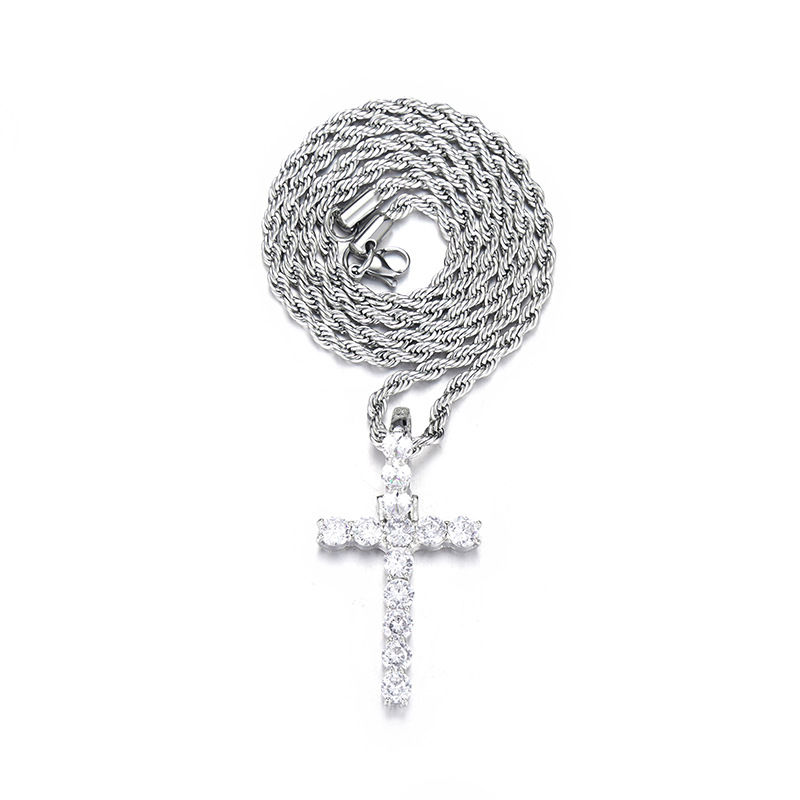 Miniatura: Cross-border new zircon cross necklace temperament cold fashion hip hop pendant 