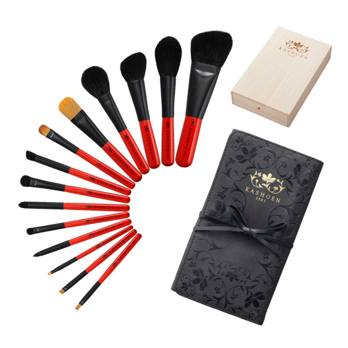 KASHOEN BASICシリーズ WA14本セット&巻物ポーチ(桐箱包装&手提げ袋付)