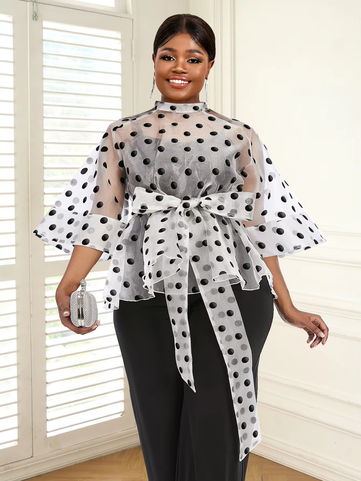 Half Flare Sleeves Polka Dots