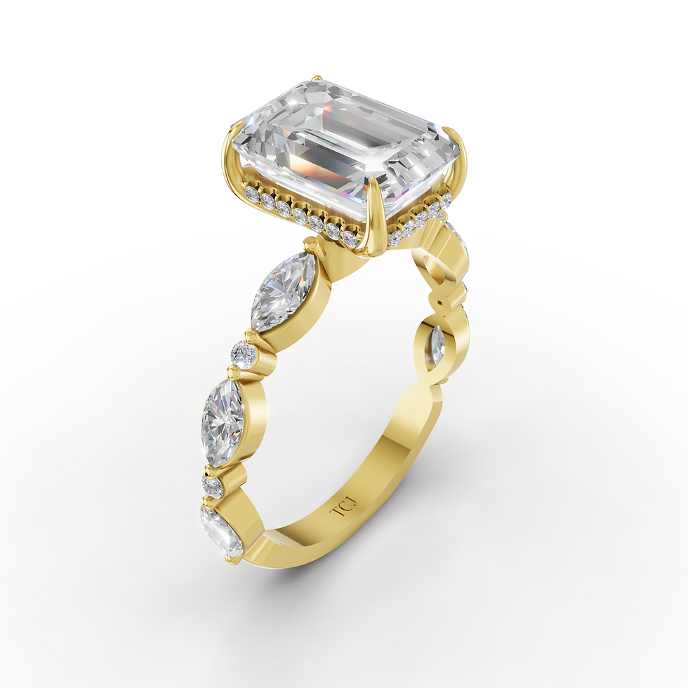 Emerald Cut Engagement Ring with Marquise Side Diamonds & Hidden Halo (Yellow Gold-2)
