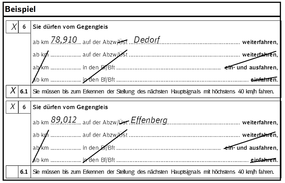 Beispiel Befehl 6 und 6.1 auf Abzweigstellen ohne Halt weiterzufahren