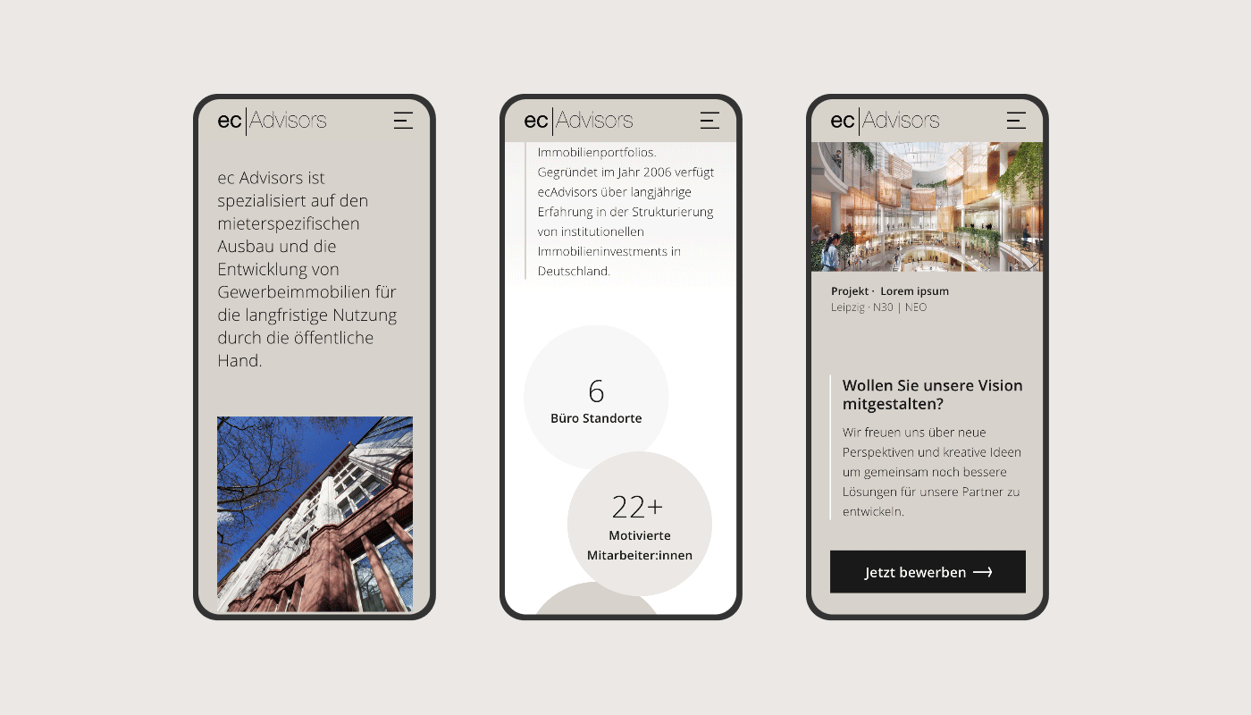 Animation ec Advisors Webseite Mobile View