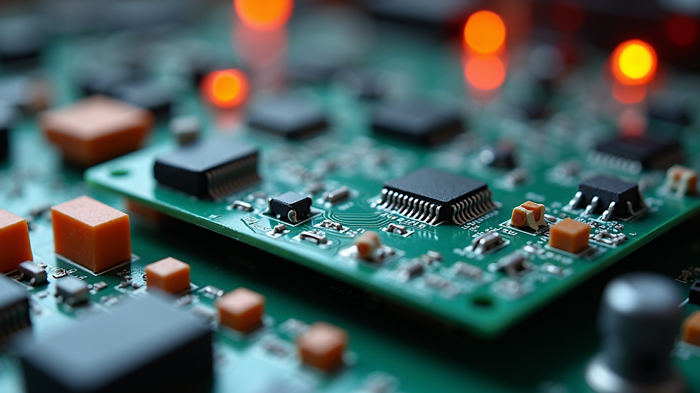 Close-up view of a colorful breadboard with electronic components