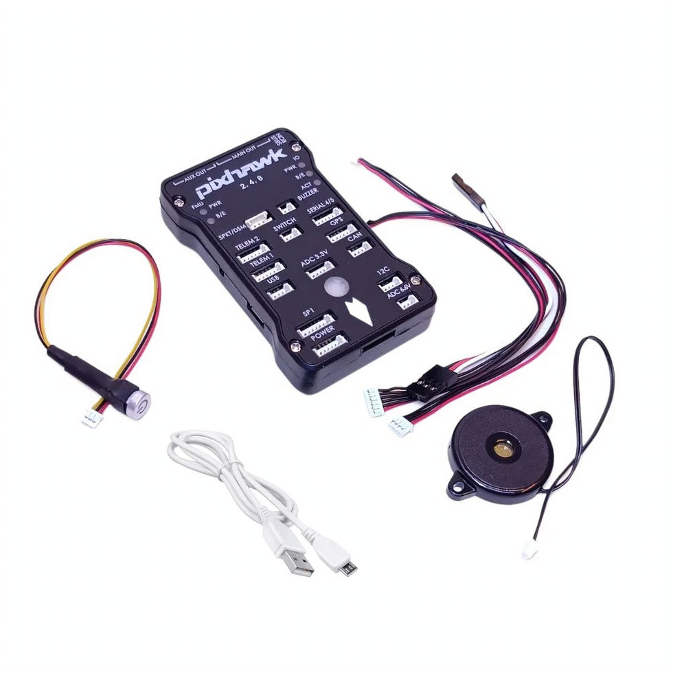 Pixhawk autopilot system with cables and components on white background KITSONIX