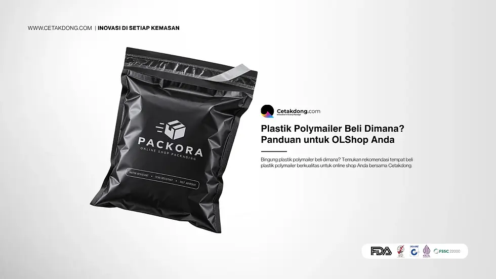 Banner edukasi Cetakdong yang membahas panduan pengadaan plastik polymailer berkualitas untuk standar industri logistik dan pengiriman