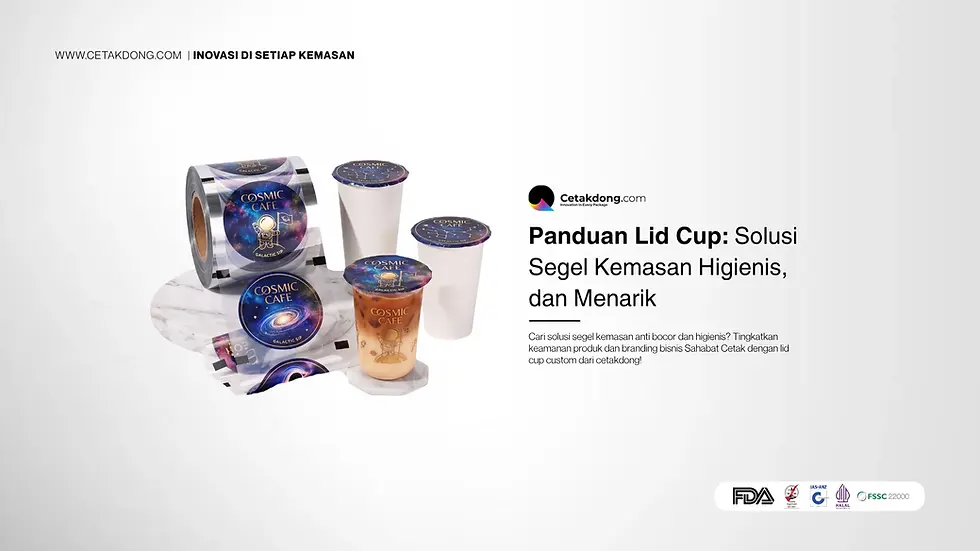 Banner digital berlatar oranye yang menampilkan ilustrasi kemasan standing pouch merah dan rol kemasan (roll stock) berdampingan dengan logo Cetakdong, menawarkan layanan cetak kemasan custom dengan waktu pengerjaan fleksibel dan kualitas terjamin, sebagai materi promosi digital untuk memperkenalkan keunggulan solusi cetak kemasan fleksibel bagi pelaku bisnis.