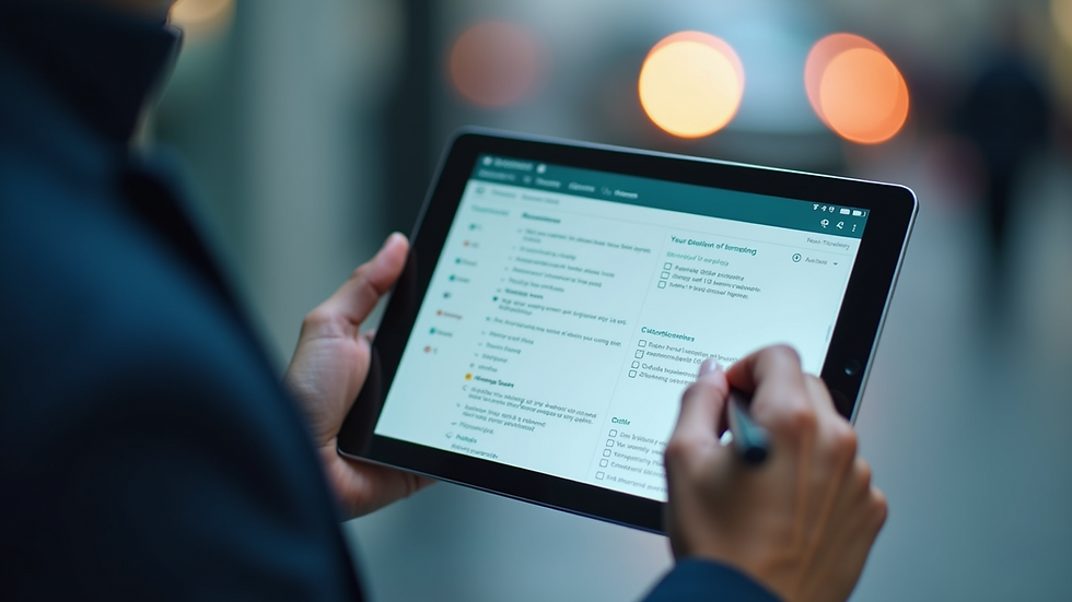 Close-up of a tablet screen showing a digital safety checklist