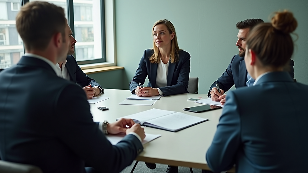 High angle view of a business meeting discussing employment policies