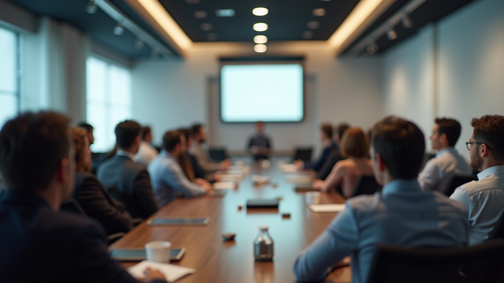 High angle view of a meeting room with safety training presentations